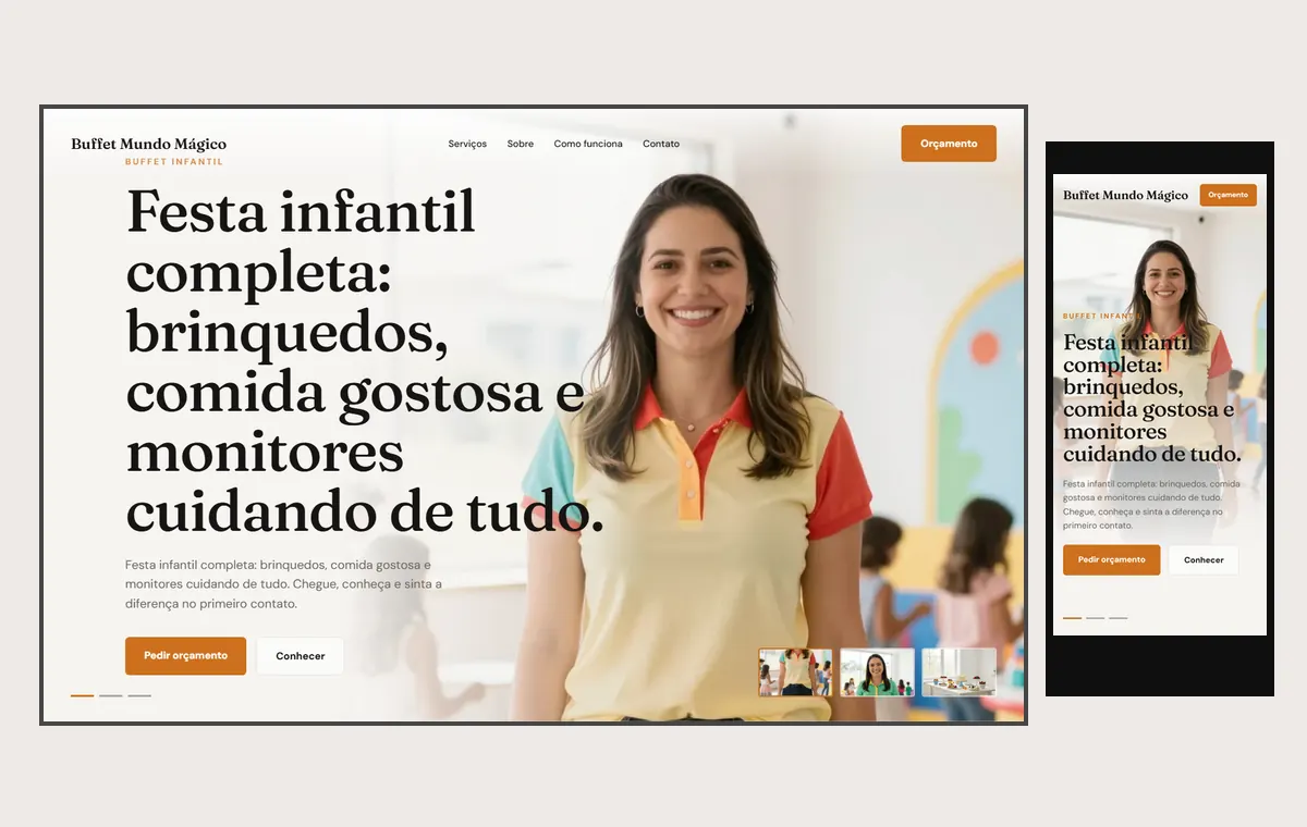 Site de buffet infantil no modelo Cinema Luz
