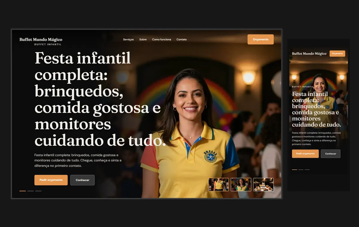 Site de buffet infantil no modelo Cinema Noite