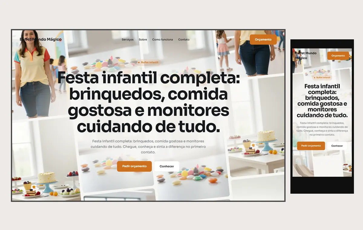 Site de buffet infantil no modelo Fluxo Brisa