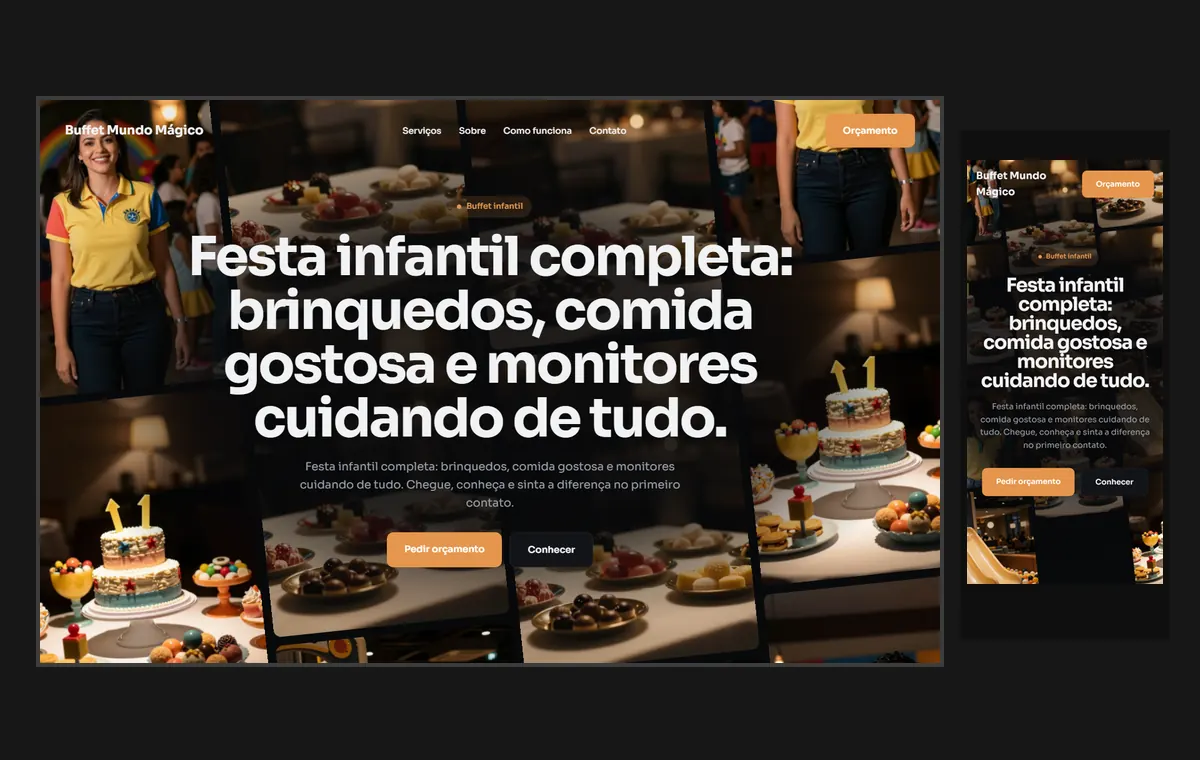 Site de buffet infantil no modelo Fluxo Noite