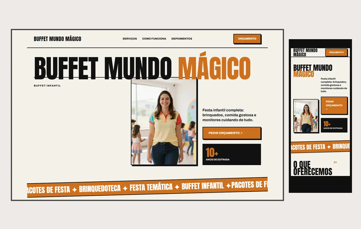 Site de buffet infantil no modelo Impacto Sol