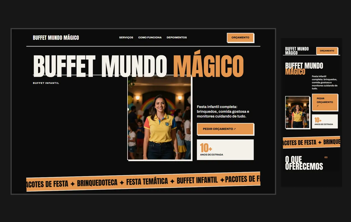 Site de buffet infantil no modelo Impacto Eclipse