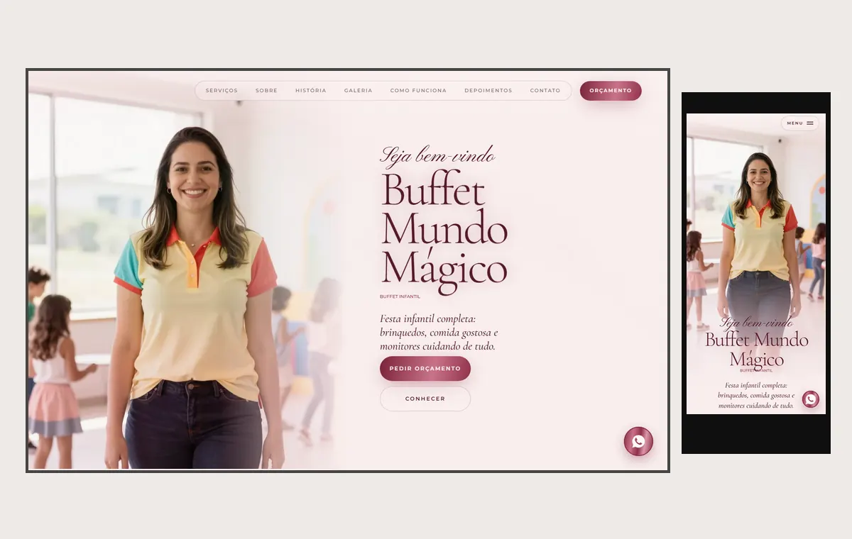 Site de buffet infantil no modelo Luxo Dia