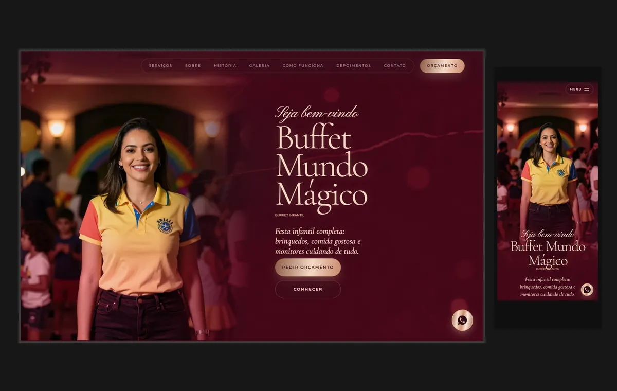 Site de buffet infantil no modelo Luxo Noite