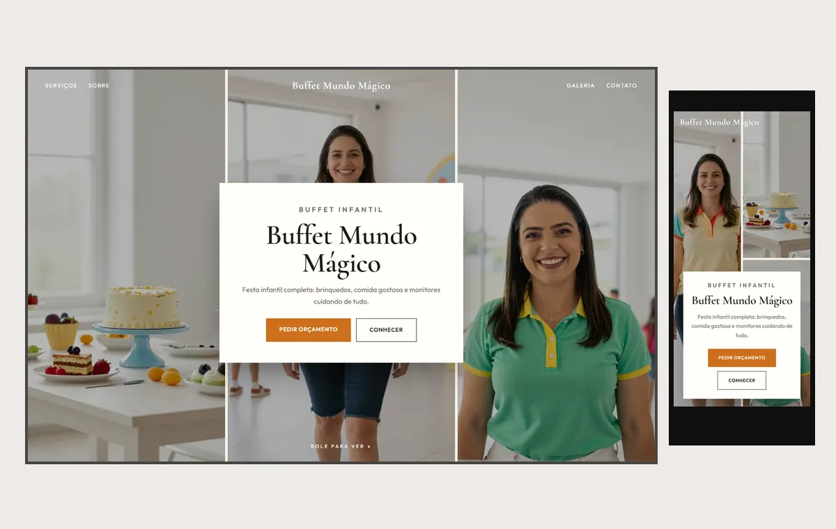Site de buffet infantil no modelo Mosaico Areia
