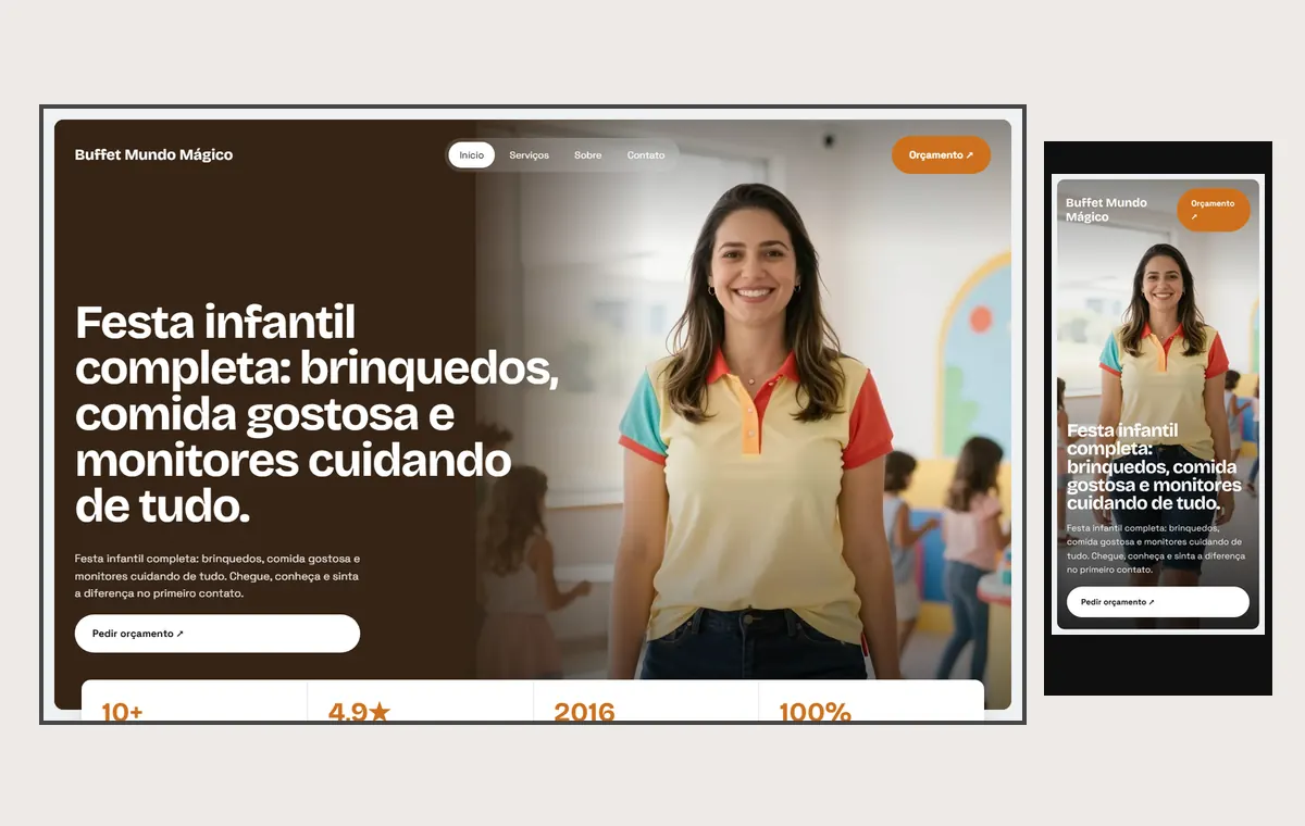 Site de buffet infantil no modelo Panorama Céu