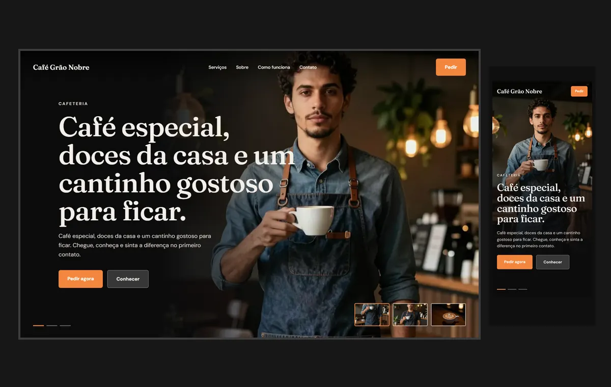 Site de cafeteria no modelo Cinema Noite