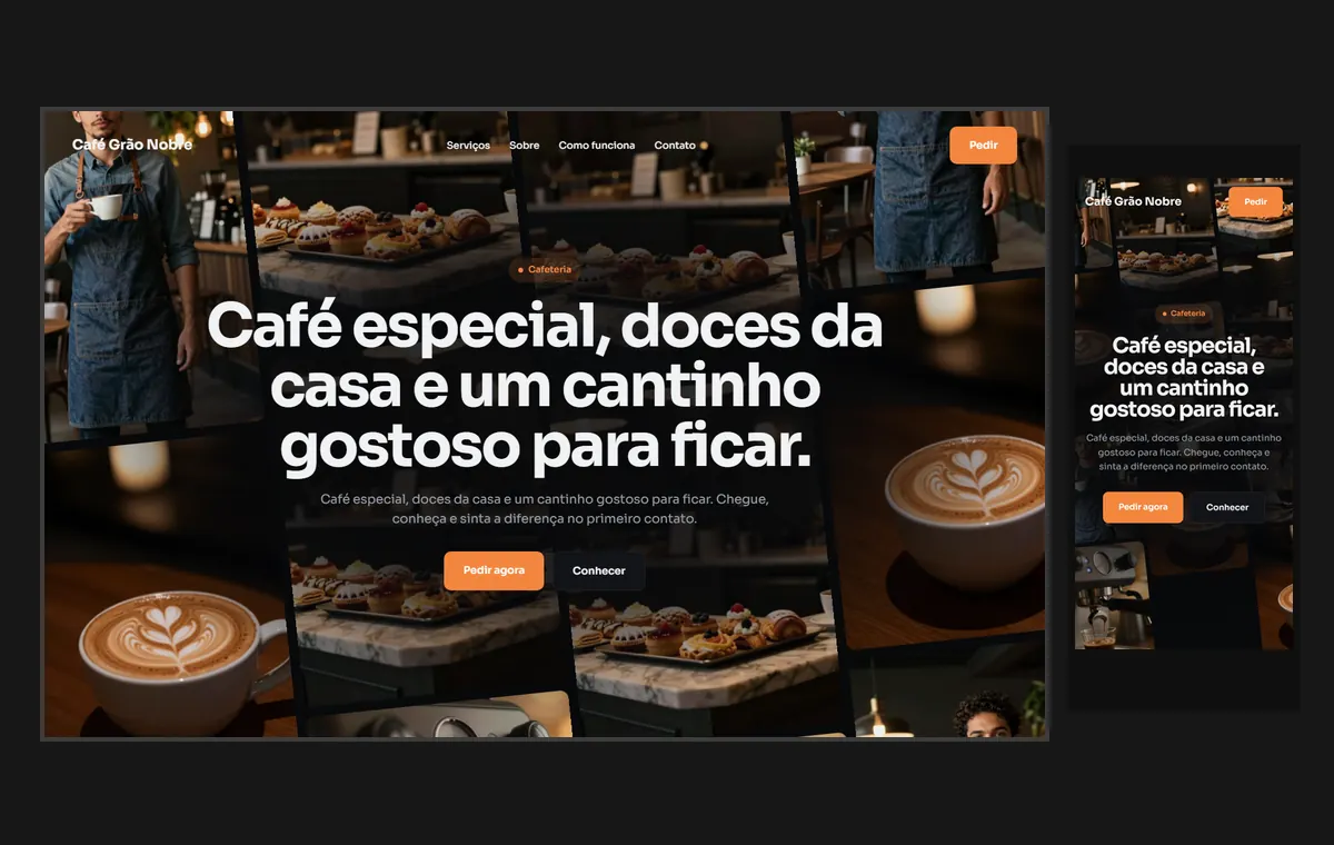 Site de cafeteria no modelo Fluxo Noite