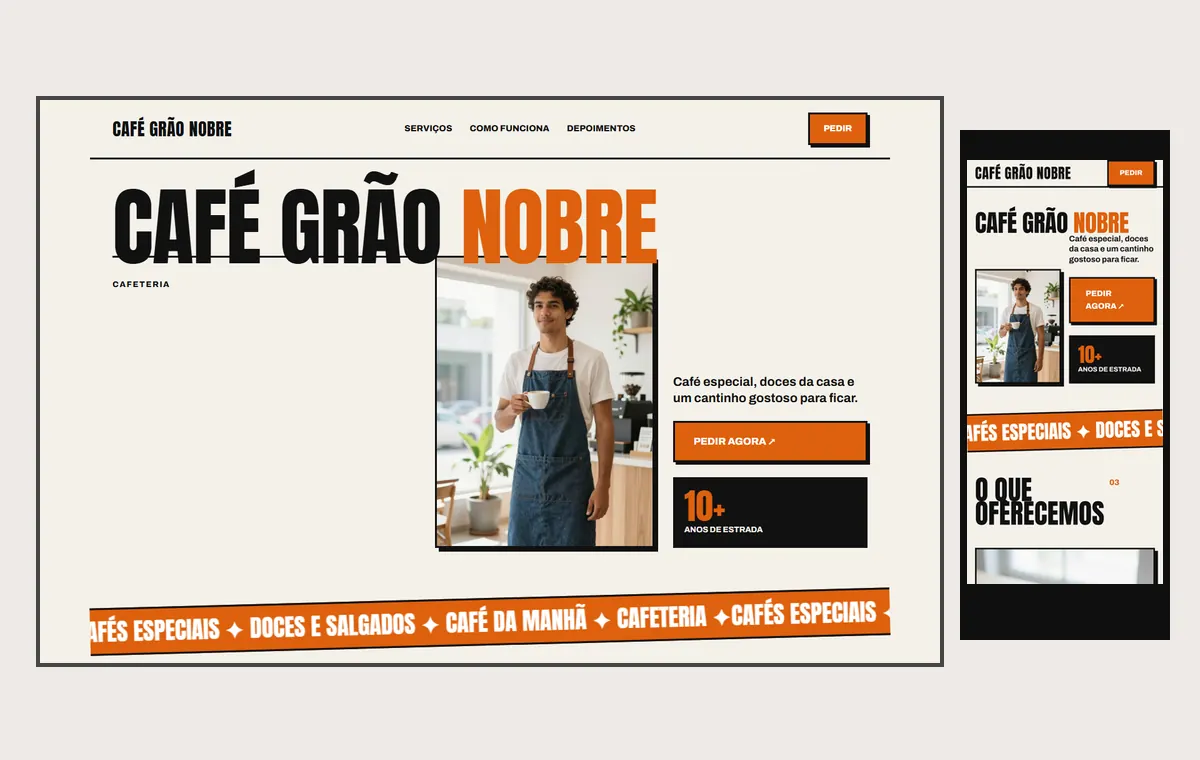 Site de cafeteria no modelo Impacto Sol