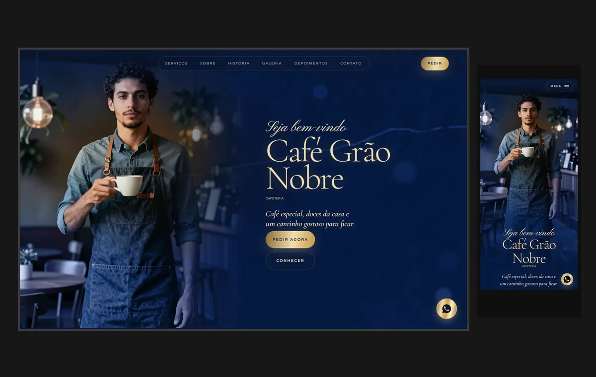Site de cafeteria no modelo Luxo Noite