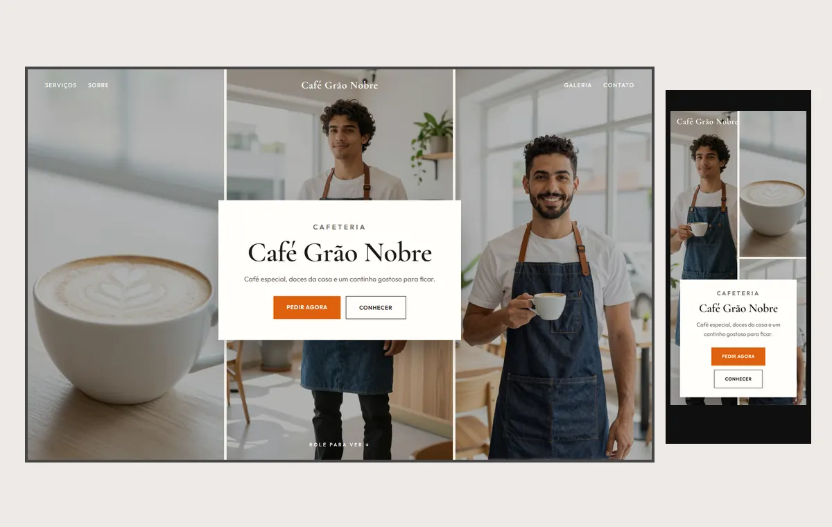 Site de cafeteria no modelo Mosaico Areia