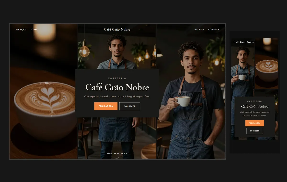Site de cafeteria no modelo Mosaico Carvão