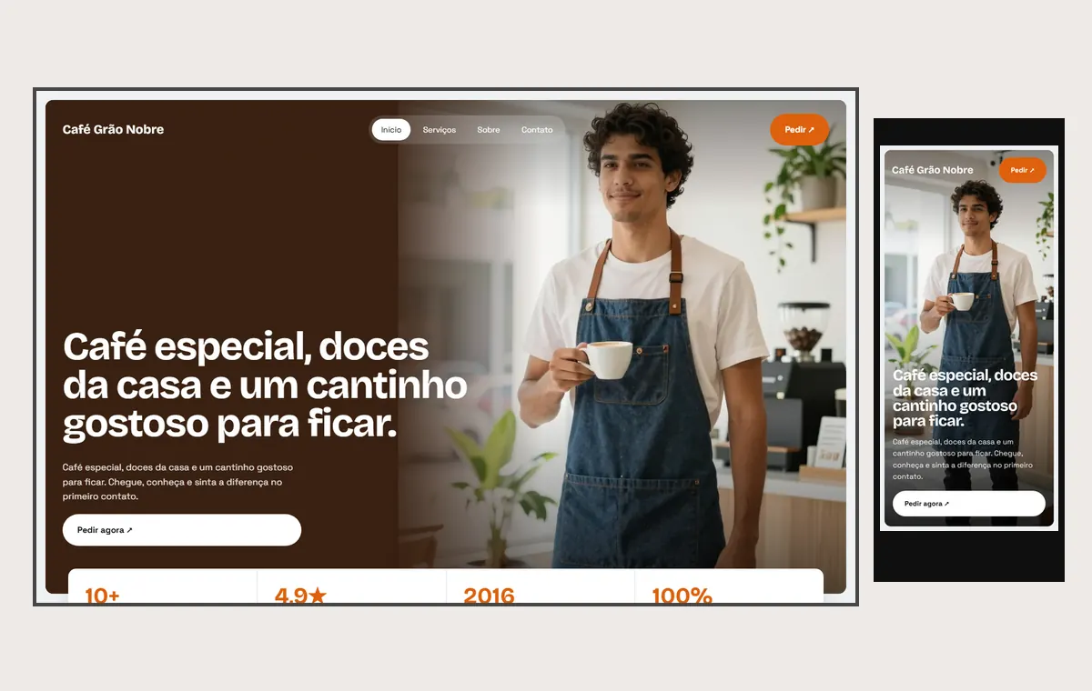 Site de cafeteria no modelo Panorama Céu