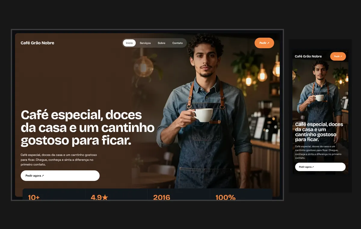 Site de cafeteria no modelo Panorama Lua