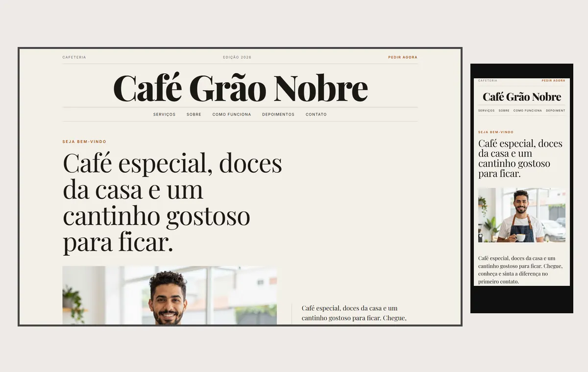 Site de cafeteria no modelo Revista Linho