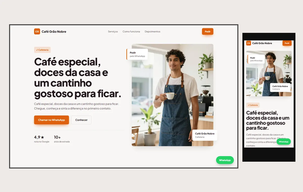 Site de cafeteria no modelo Vitrine Aurora
