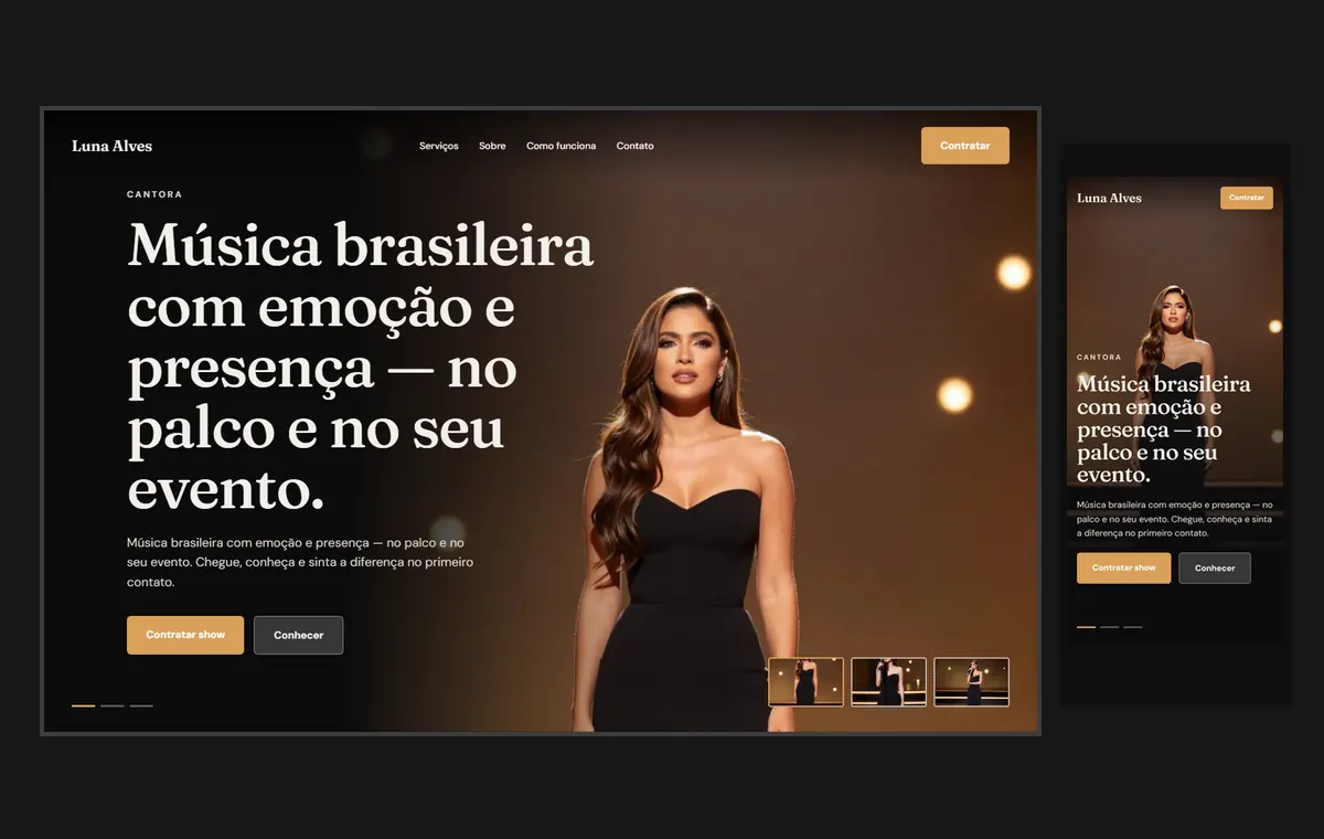Site de cantor(a) no modelo Cinema Noite