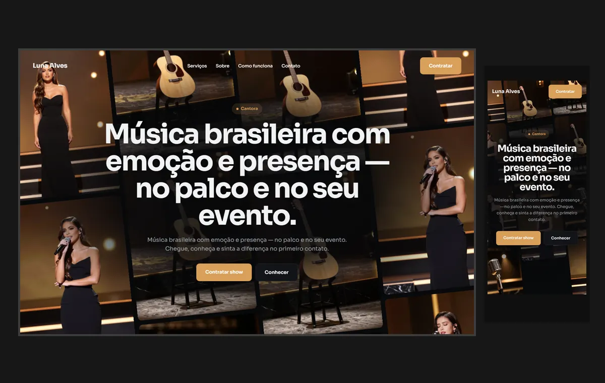 Site de cantor(a) no modelo Fluxo Noite