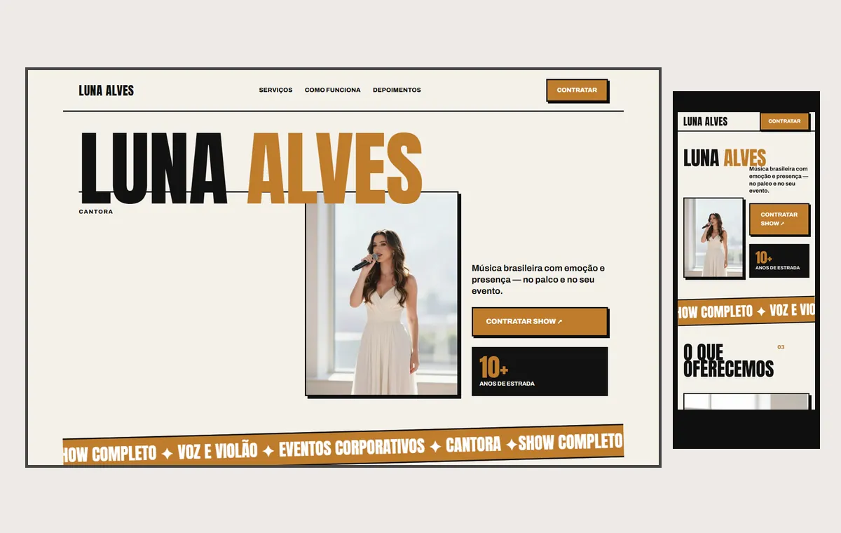 Site de cantor(a) no modelo Impacto Sol