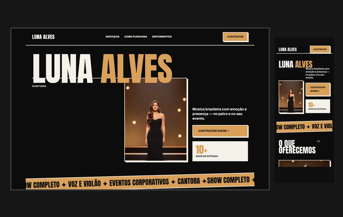 Site de cantor(a) no modelo Impacto Eclipse