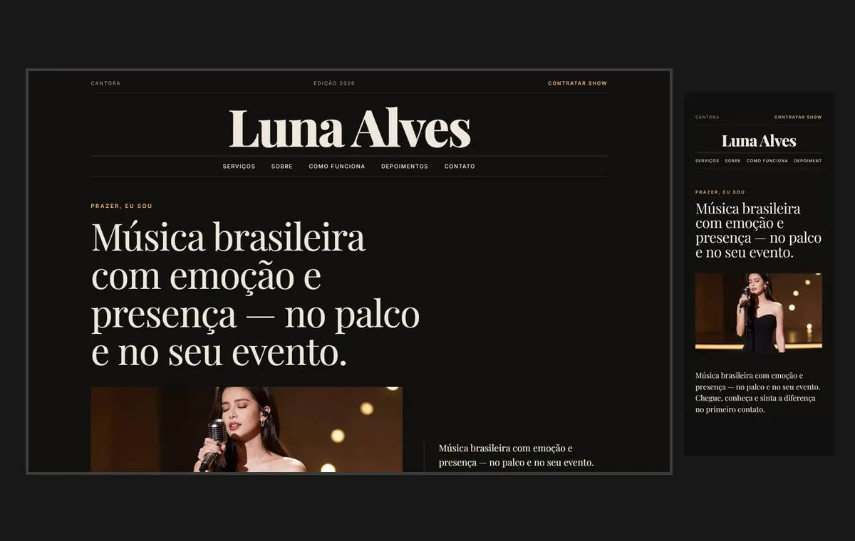 Site de cantor(a) no modelo Revista Ébano