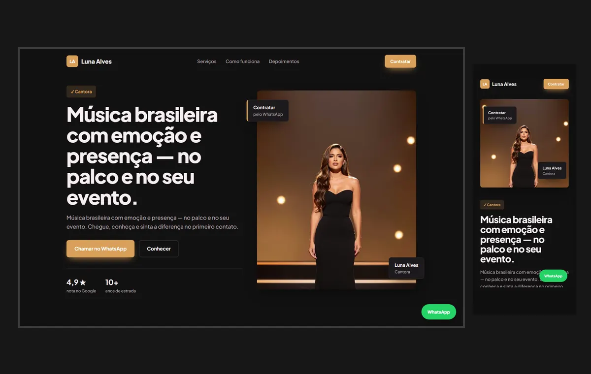 Site de cantor(a) no modelo Vitrine Neon