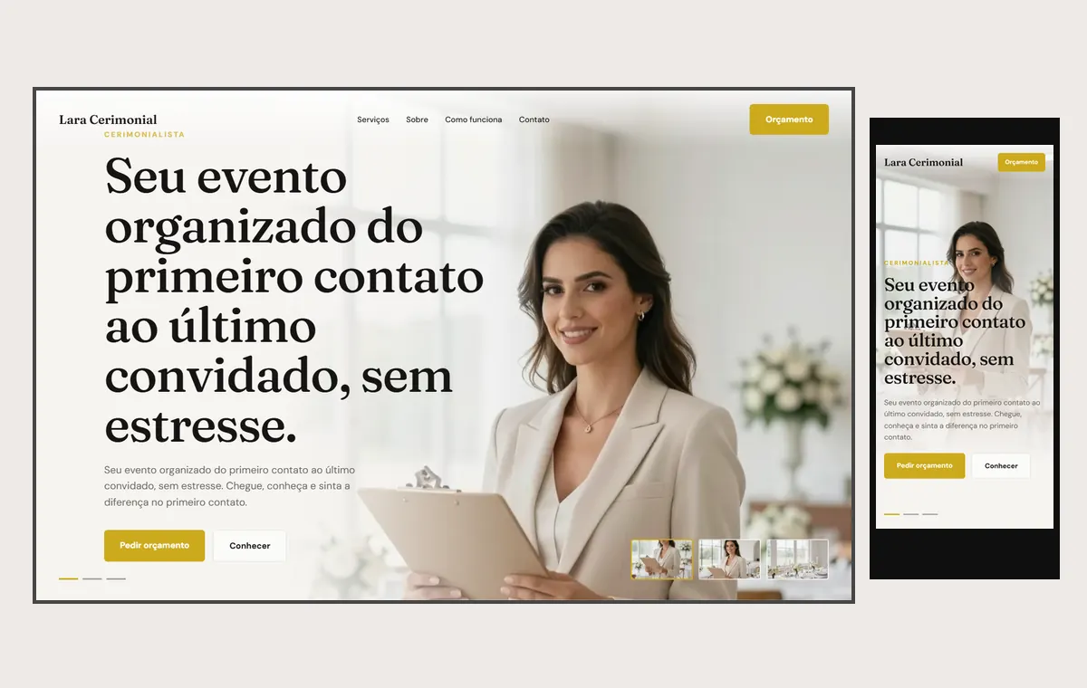 Site de cerimonialista e eventos no modelo Cinema Luz