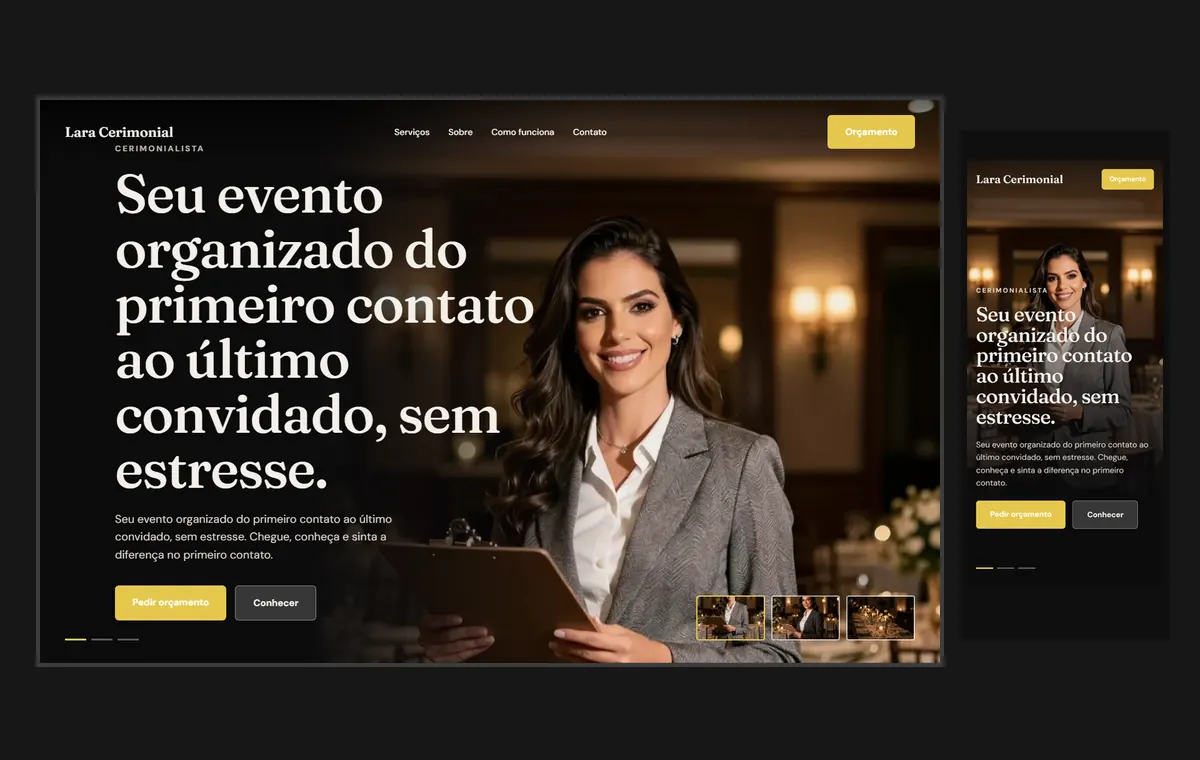 Site de cerimonialista e eventos no modelo Cinema Noite