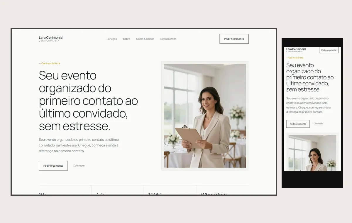 Site de cerimonialista e eventos no modelo Clean Nuvem