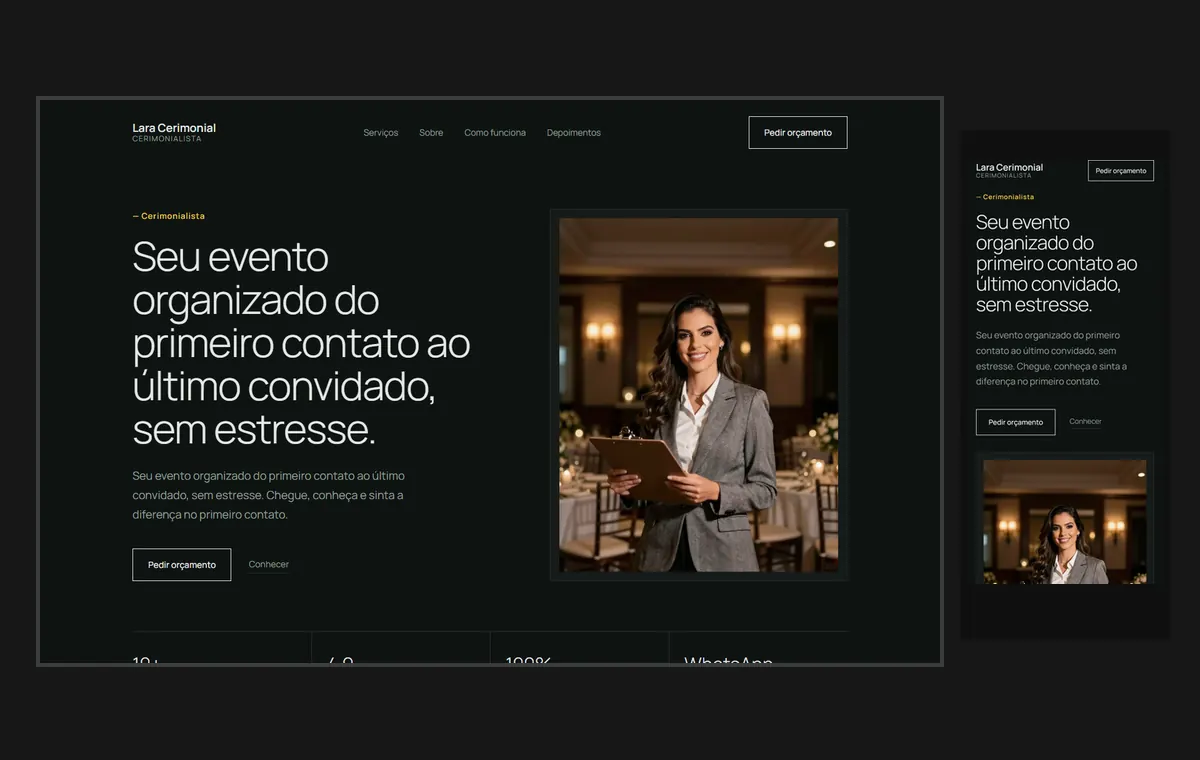 Site de cerimonialista e eventos no modelo Clean Grafite