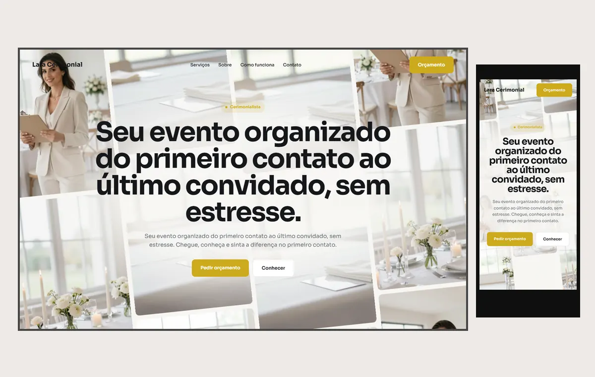 Site de cerimonialista e eventos no modelo Fluxo Brisa