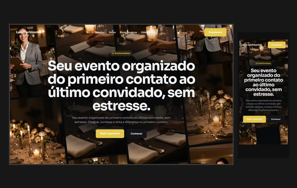 Site de cerimonialista e eventos no modelo Fluxo Noite