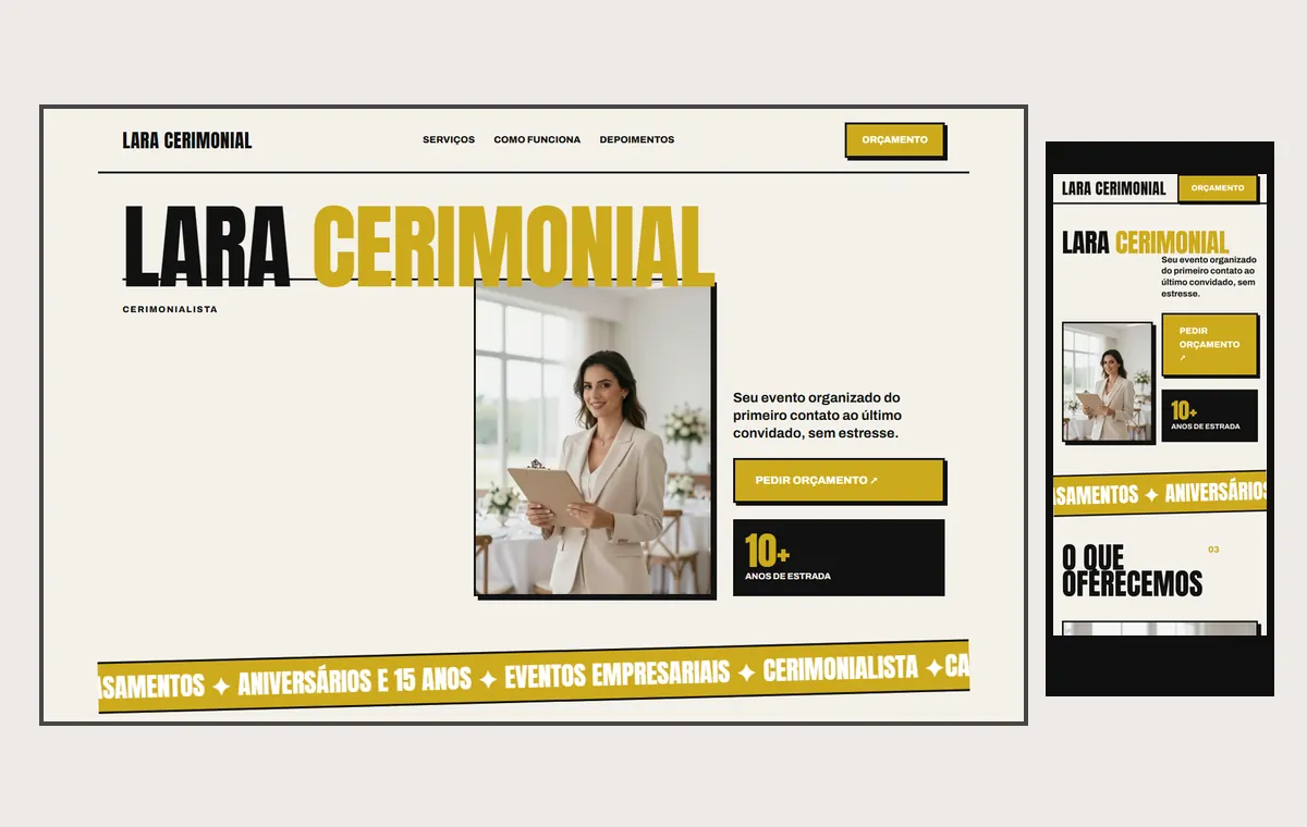 Site de cerimonialista e eventos no modelo Impacto Sol