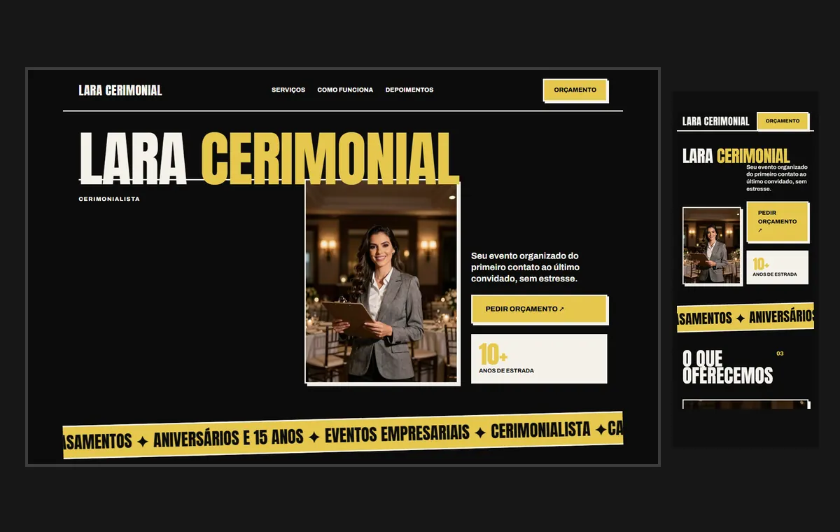 Site de cerimonialista e eventos no modelo Impacto Eclipse