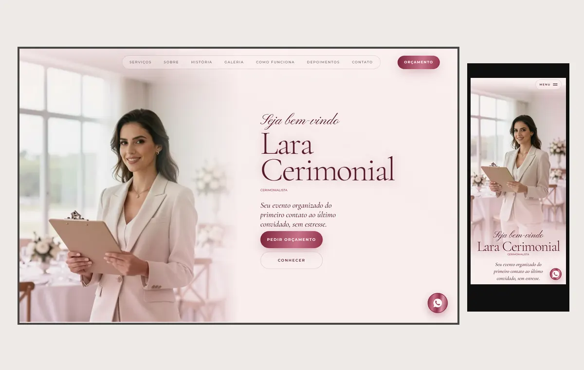 Site de cerimonialista e eventos no modelo Luxo Dia