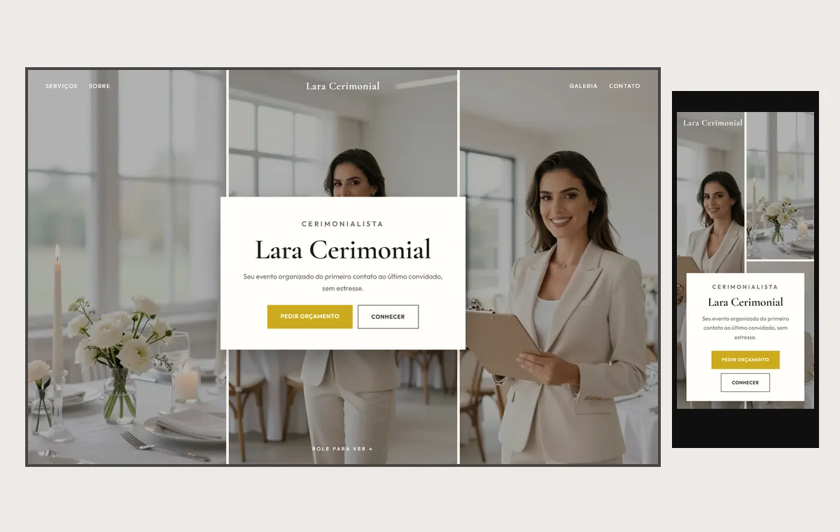 Site de cerimonialista e eventos no modelo Mosaico Areia