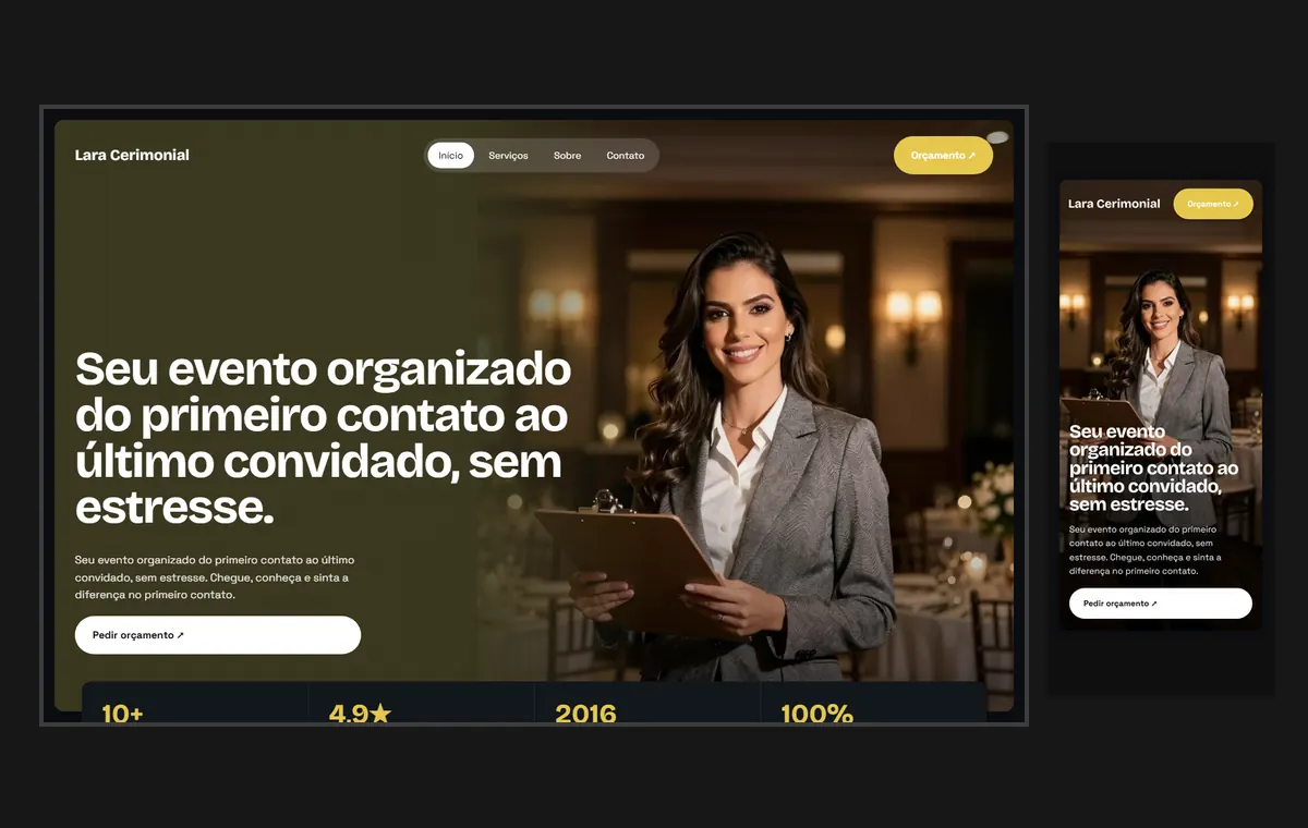 Site de cerimonialista e eventos no modelo Panorama Lua