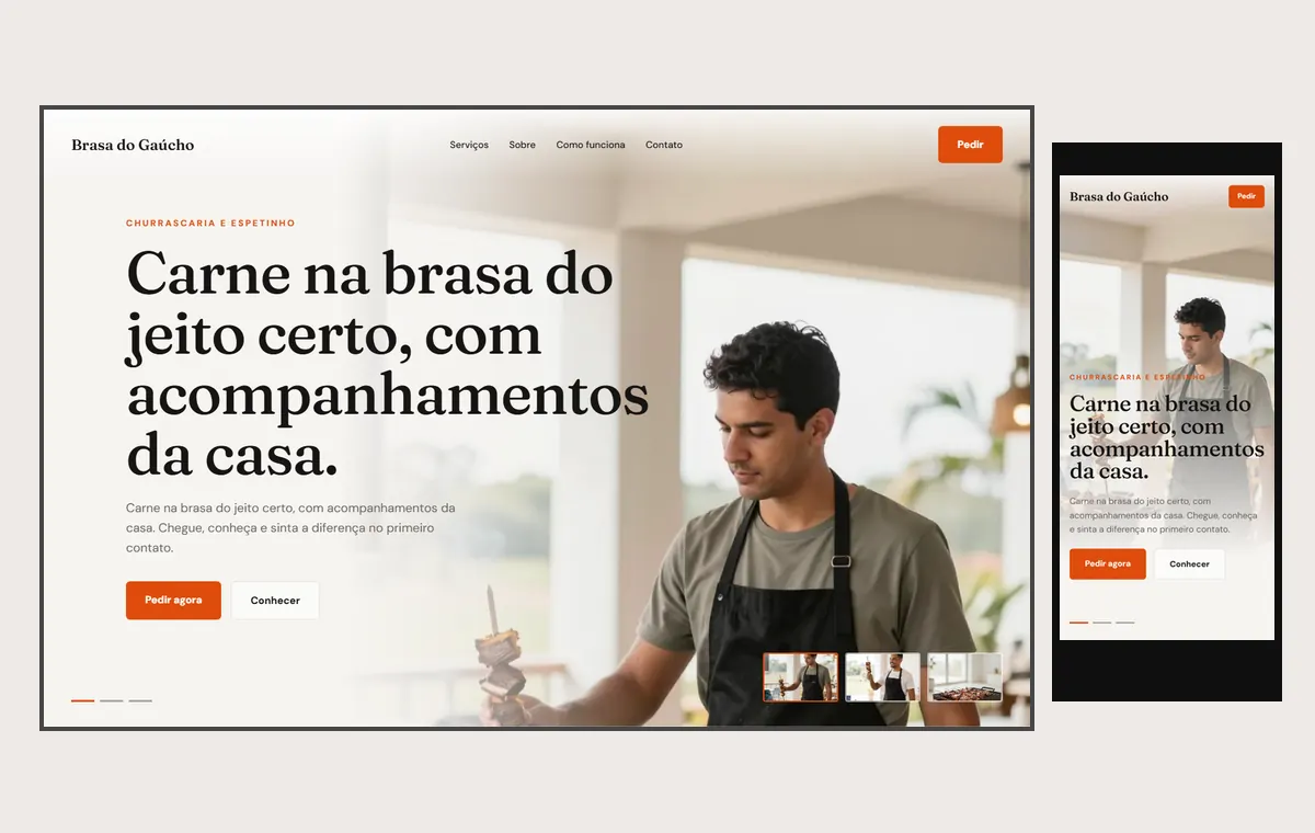 Site de churrascaria e espetinho no modelo Cinema Luz