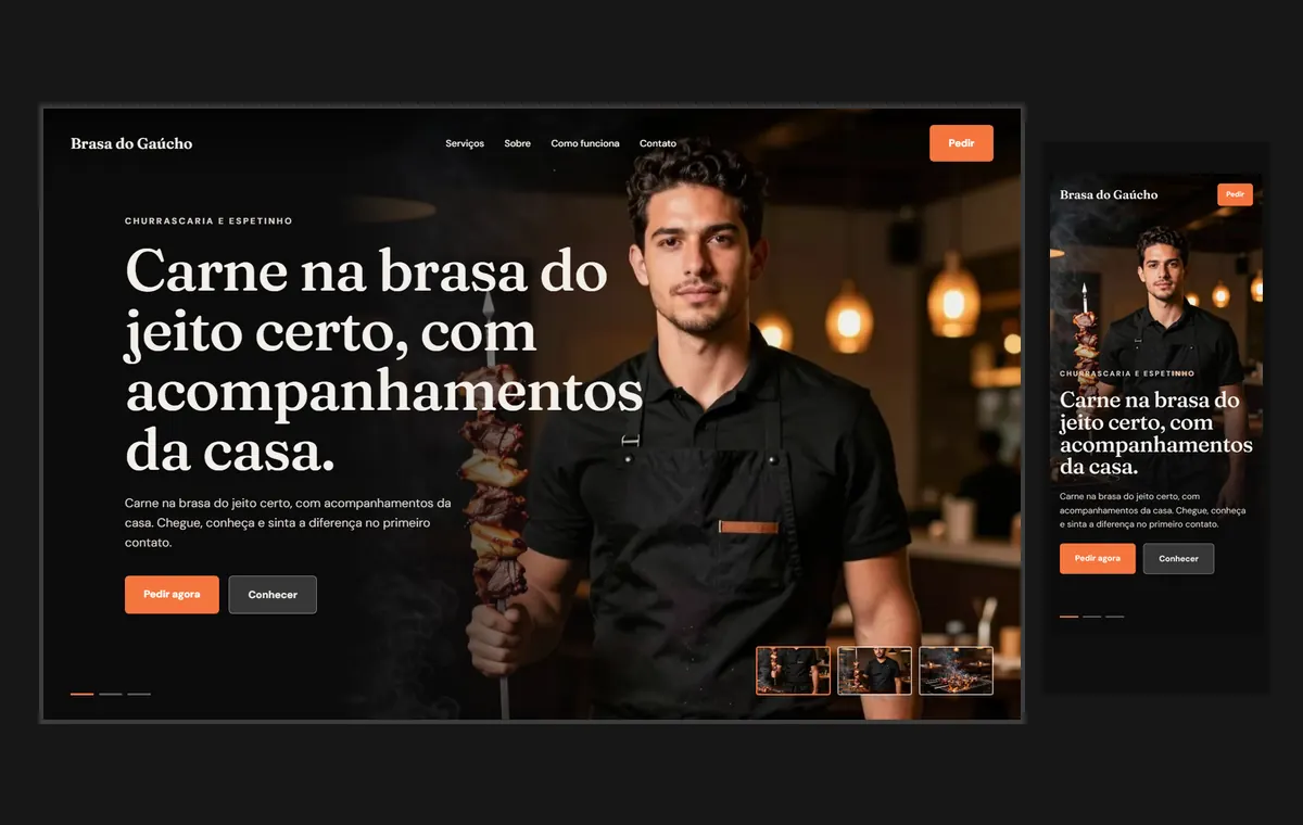 Site de churrascaria e espetinho no modelo Cinema Noite