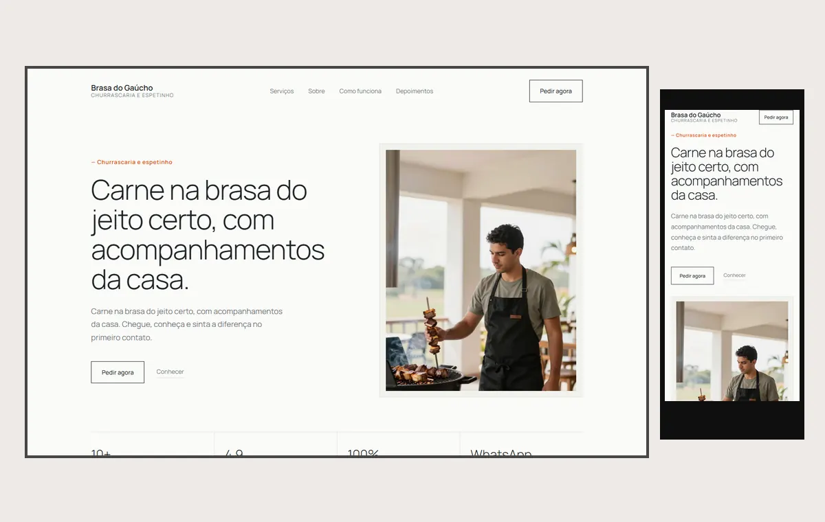 Site de churrascaria e espetinho no modelo Clean Nuvem