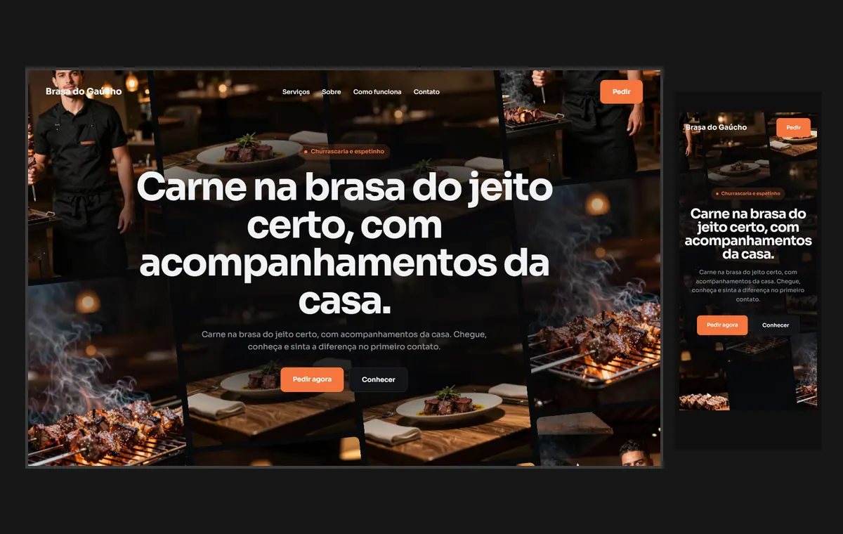 Site de churrascaria e espetinho no modelo Fluxo Noite