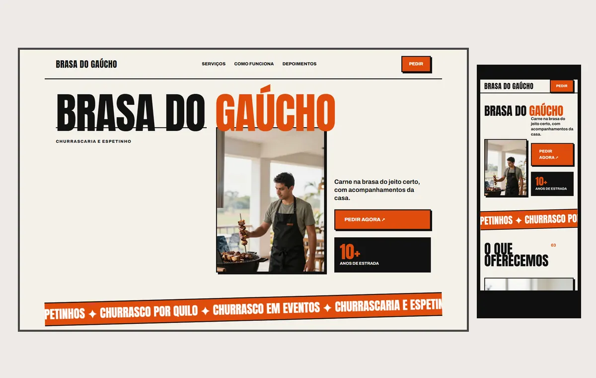 Site de churrascaria e espetinho no modelo Impacto Sol