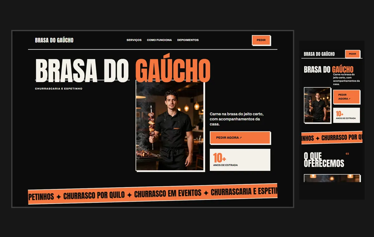 Site de churrascaria e espetinho no modelo Impacto Eclipse