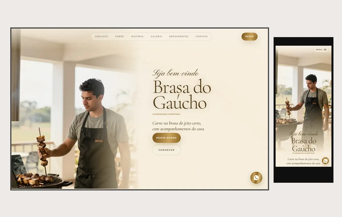 Site de churrascaria e espetinho no modelo Luxo Dia