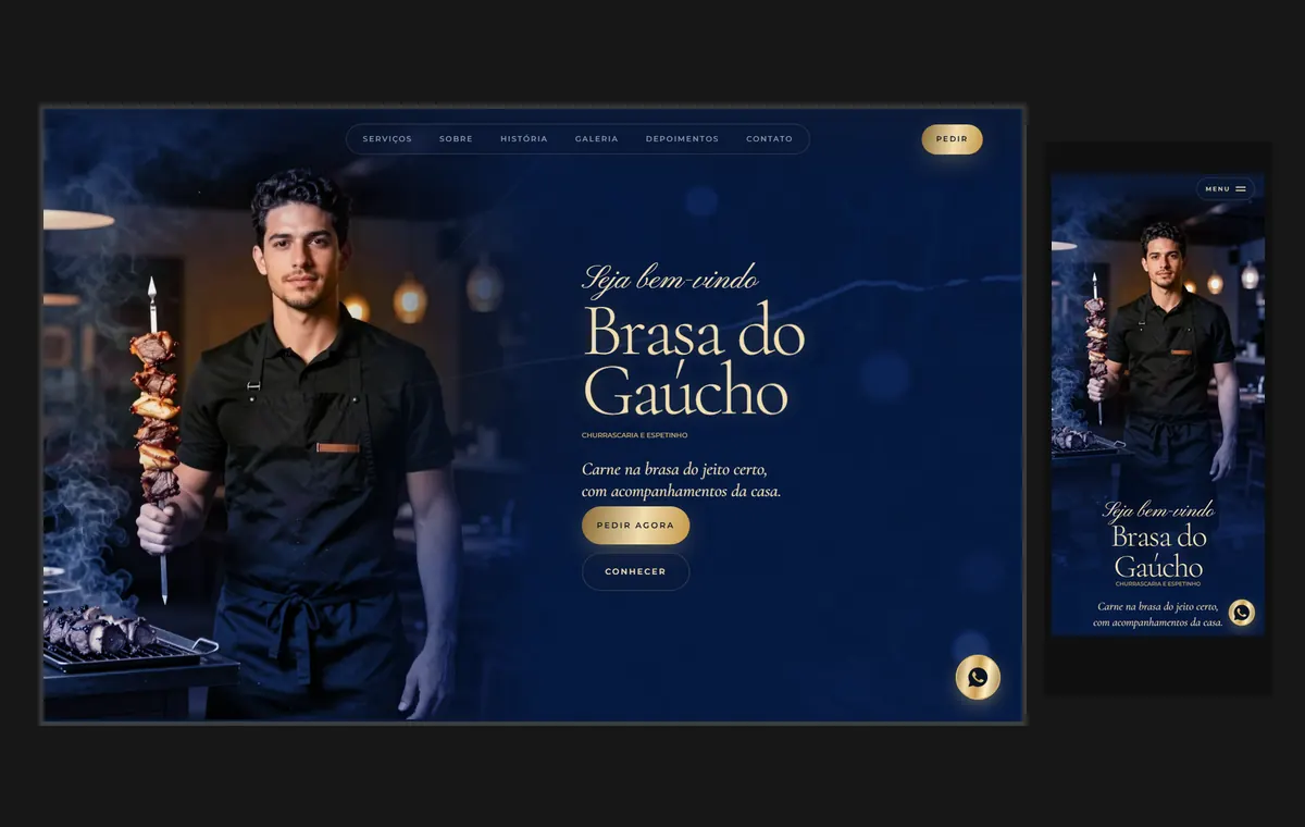 Site de churrascaria e espetinho no modelo Luxo Noite