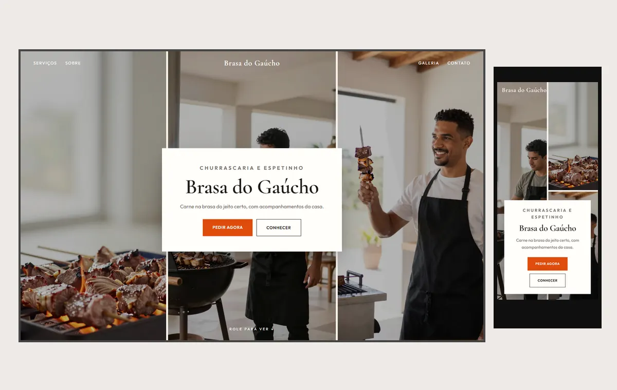 Site de churrascaria e espetinho no modelo Mosaico Areia