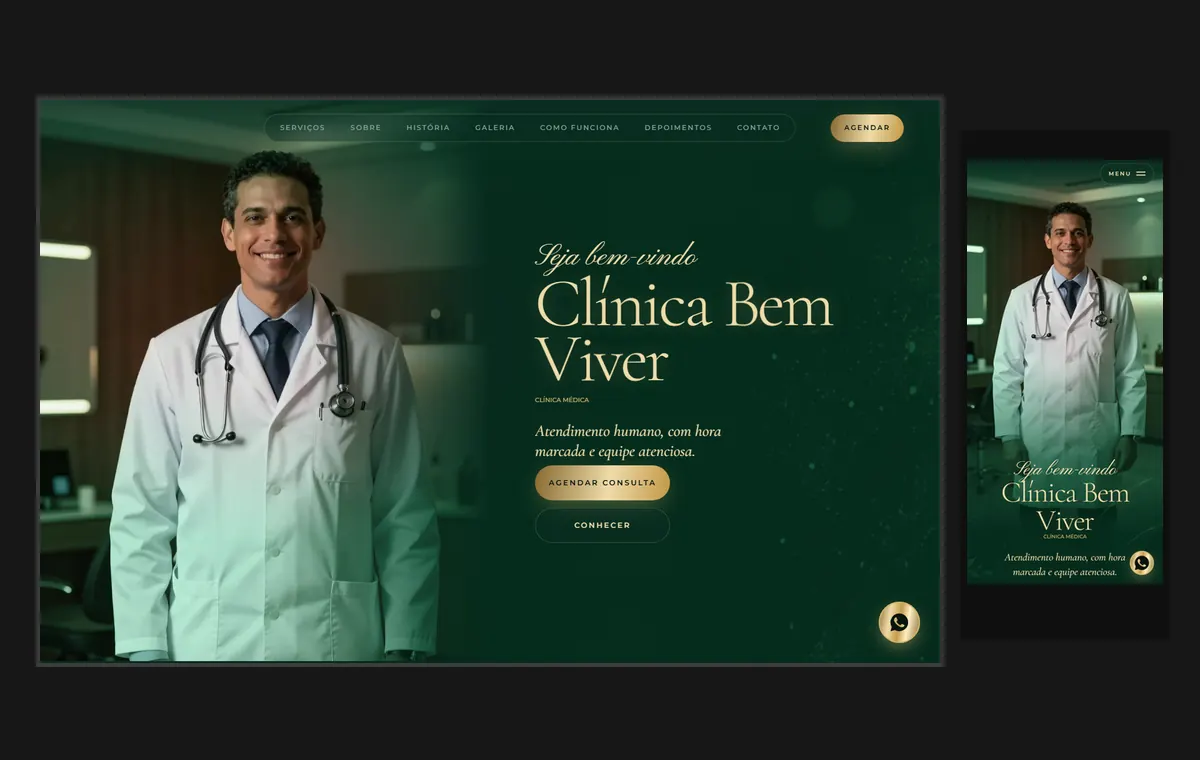 Site de clínica e consultório no modelo Luxo Noite