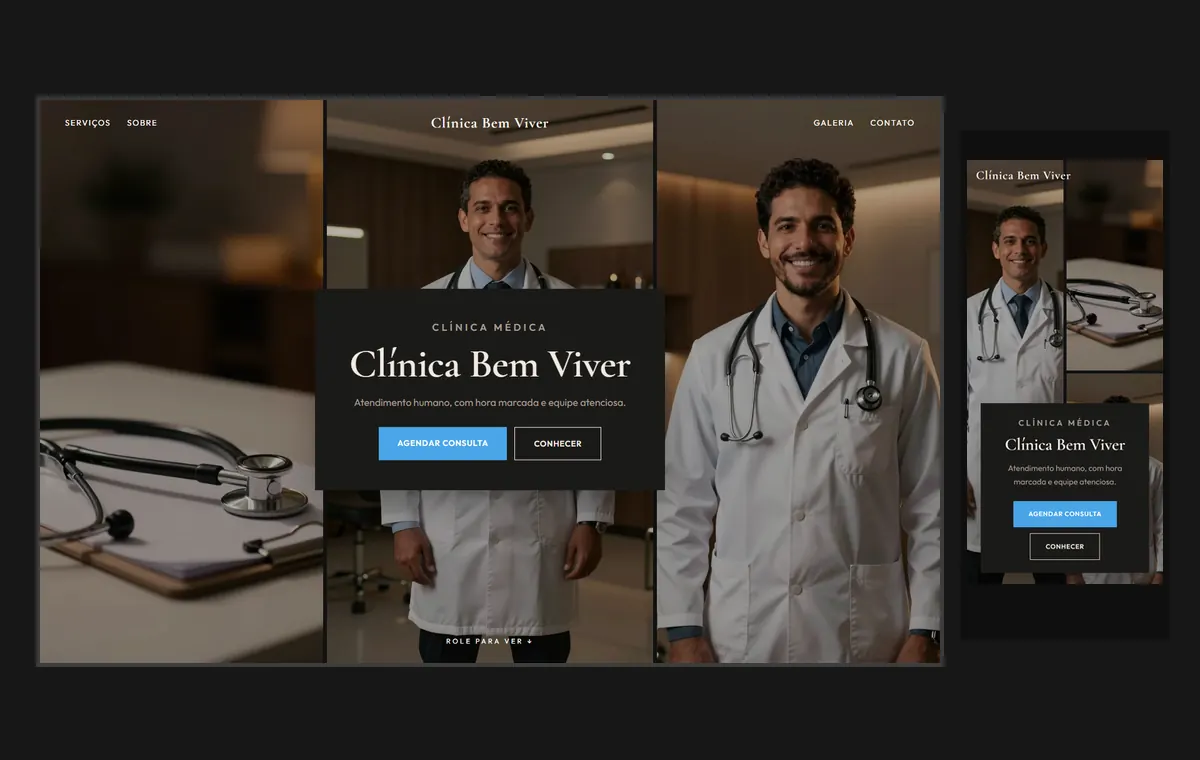 Site de clínica e consultório no modelo Mosaico Carvão