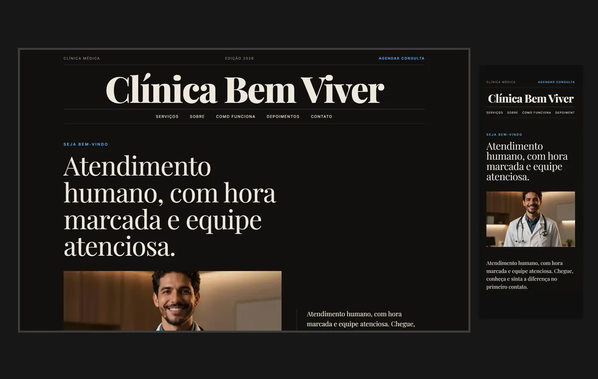 Site de clínica e consultório no modelo Revista Ébano