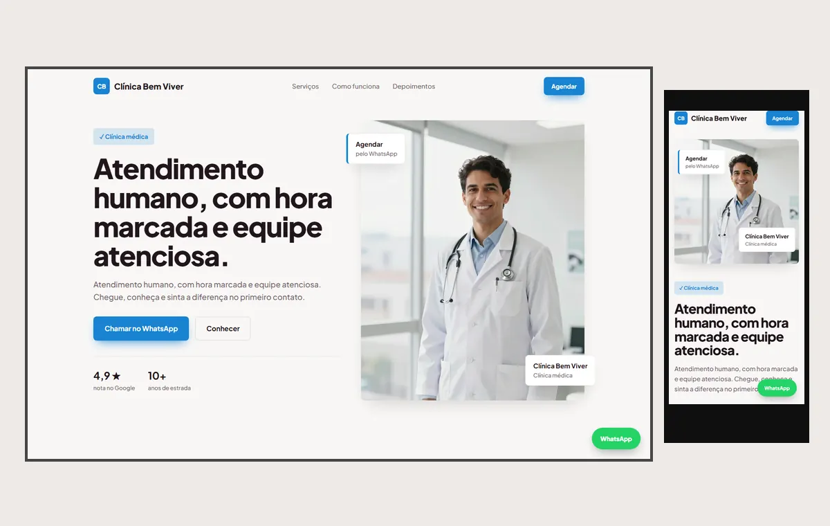 Site de clínica e consultório no modelo Vitrine Aurora